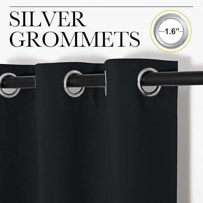 NICETOWN Patio Blackout Curtain Shades, 2 Panels, 55 inches x 118 inches, Black, Summer Home Decoration Thermal Insulated Grommet Blackout Draperies/Drapes for Kitchen