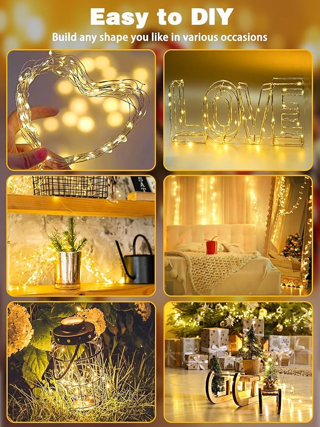 8 Pack Christmas Fairy Lights Battery Operated with Remote, Each 20FT 60LED Waterproof Twinkle Lights with Timer, String Light Indoor & Outdoor for Bedroom Wedding Christmas Decoration(Warm White)