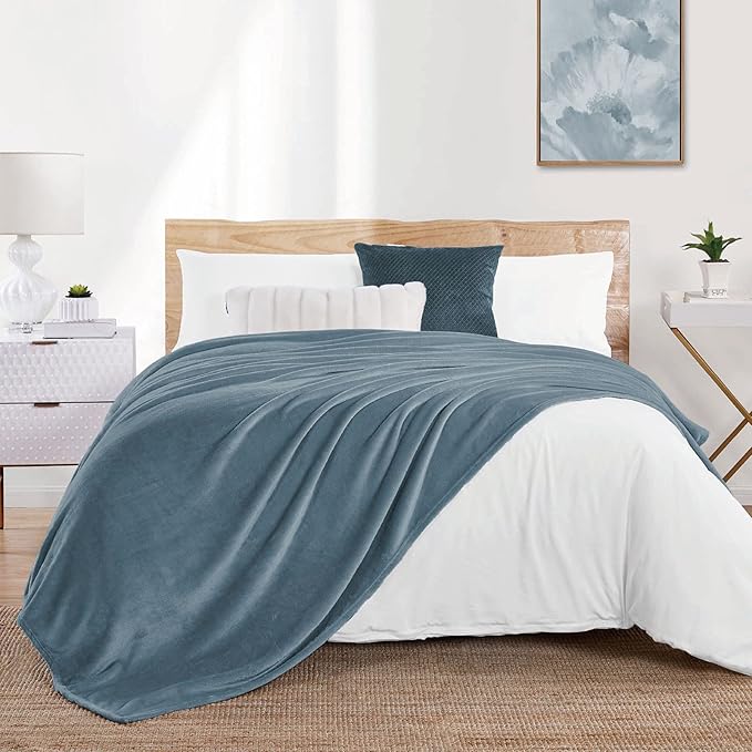 Walensee Fleece Blanket Plush Throw Fuzzy Lightweight (XL-Twin Size 66x90 Washed Blue/Slate Blue/Grey Blue) Super Soft Microfiber Flannel Blankets for Couch, Bed, Sofa Warm and Cozy for All Seasons