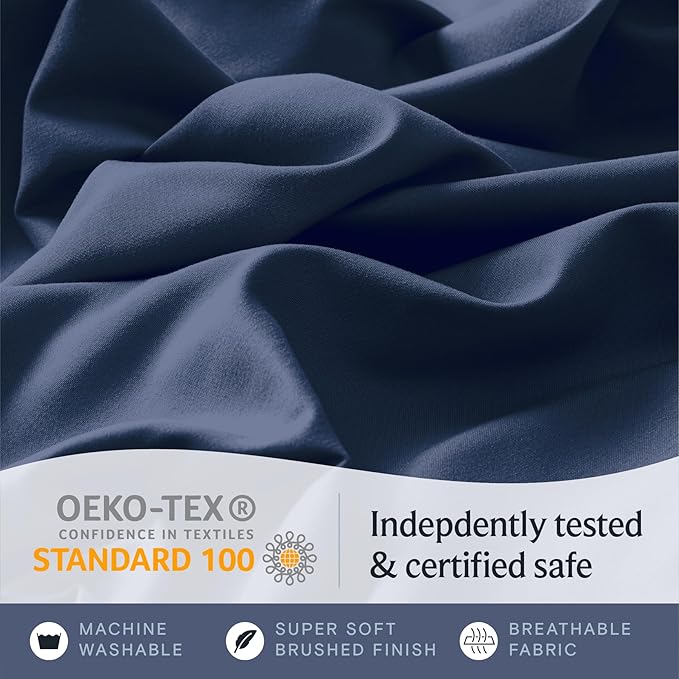 LuxClub 5 PC Split King Sheet Set, Breathable Luxury Bed Sheets, Deep Pockets Wrinkle Free Cooling Sheets Machine Washable Hotel Bedding Silky Soft - Navy Split King