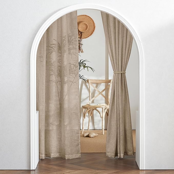 RYB HOME Extra Long Linen Curtains for Dining Room 120 inches Long, Farmhouse Light Filtering Privacy Lightweight Floor Sweeping Drapes for Living Room, Khaki, 52" W, 2 Panels