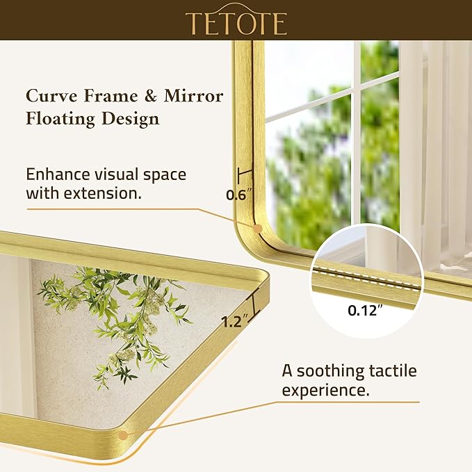 TETOTE 55 x 36 Gold Bathroom Mirror Brushed Gold Metal Framed Vanity Mirror, Tempered Glass, Wall Mounted for Bathroom, Entryway, Bedroom, Living Room(Horizontal/Vertical)