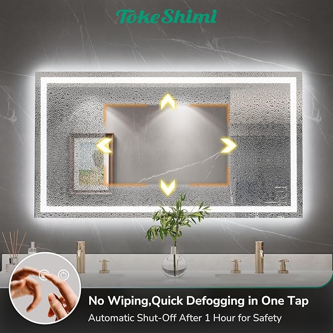 TokeShimi 24x30 LED Bathroom Mirror with Lights,Front Lit + Backlit,Anti-Fog LED Mirror for Bathroom,Stepless Dimmable 3-Color Light,Tempered Glass,Memory,UL Listed,Waterproof