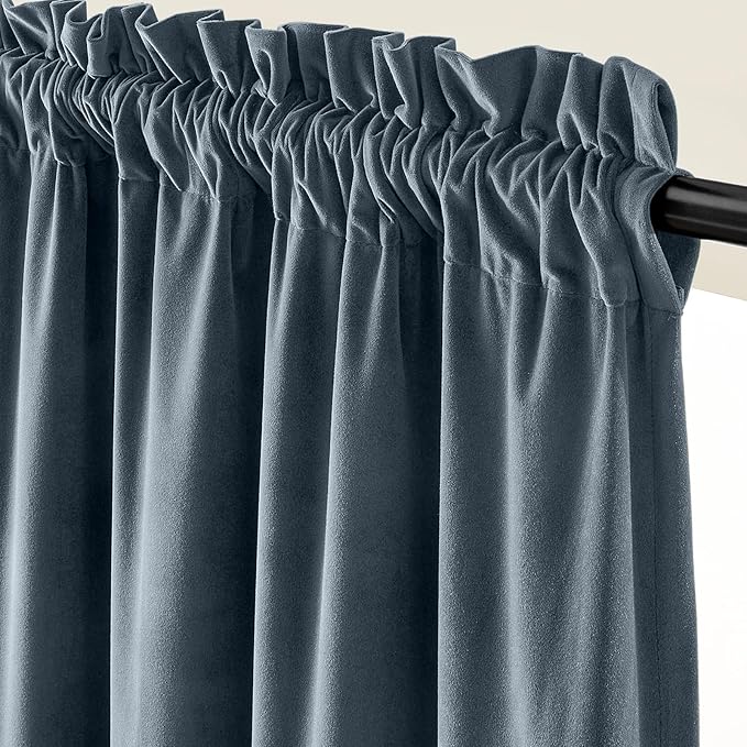 Lazzzy Velvet Blackout Curtains Thermal Insulated Room Window Drapes Super Soft Luxury Curtains for Living Room Bedroom Rod Pocket 2 Panels, Dark Slate, 52" W x 84" L