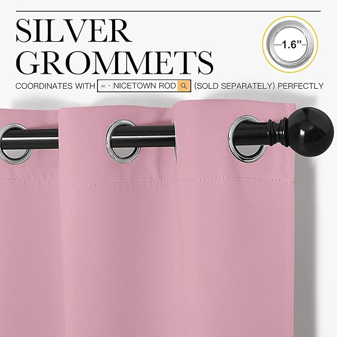 NICETOWN Crystal Pink Blackout Draperies Curtains - Pair of Grommet Top Thermal Insulated Blackout Decorative Curtains for Thanksgiving Day & Christmas Decor(55 inches Wide by 96 inches Long)