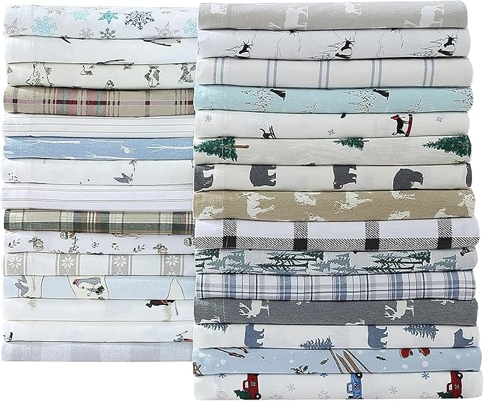 Eddie Bauer - Full Sheets, Cotton Flannel Bedding Set, Brushed for Extra Softness, Cozy Home Decor (Ski Slope, Full)
