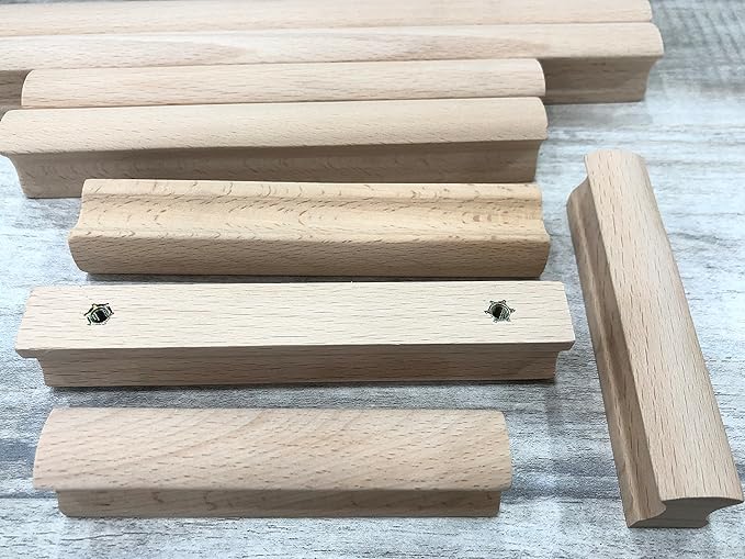 6Pcs Unfinished Beech Wood Solid Furniture Pulls Handles,Unpainted Paintable Wooden Handles Cupboard Closet Drawer Handle Pull,L5.12,HD 3.78"