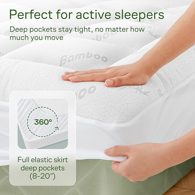 Ultra Soft Queen RV Size Mattress Topper - Viscose Made from Bamboo Pillow Top Mattress Pad for Back Pain Relief - Naturally Cooling for Hot Sleepers, White