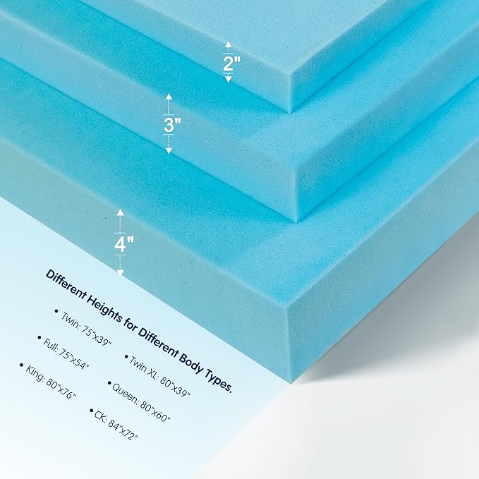 Subrtex Mattress Topper, Memory Foam Mattress Topper, Gel-Infused Memory Foam Topper for Side Stomach Sleepers, Breathable Bed Toppers (3 Inch, Full)