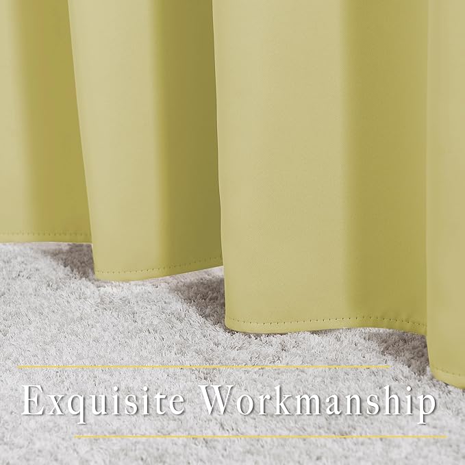 NICETOWN Bedroom Room Darkening Curtains 95 inch Length - Triple Weave Energy Saving Thermal Insulated Solid Grommet Room Darkening Draperies for Patio/Hall (1 Pair, 80 inches Wide, Paler Yellow)