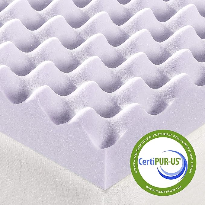 Best Price Mattress 3 Inch Egg Crate Memory Foam Mattress Topper with Soothing Lavender Infusion, CertiPUR-US Certified, Dorm Essentials, Queen