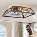LEDIARY Ceiling Fan with Light, 24 Inch Farmhouse Caged Flush Mount, Low Profile Fan Light Fixture, Small Industrial Rustic Ceiling Fan with Remote