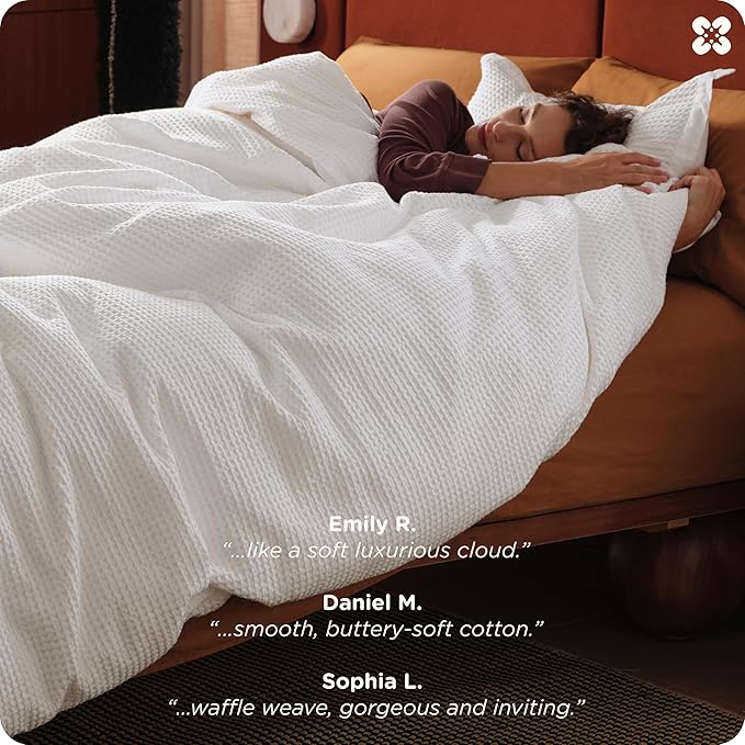 Bedsure Cotton Duvet Cover Twin - 100% Cotton Waffle Weave Coconut White Duvet Cover Twin Size, GentleSoft™ and Breathable Bedding Set for Gifts, 2 Pieces, 68"x90"