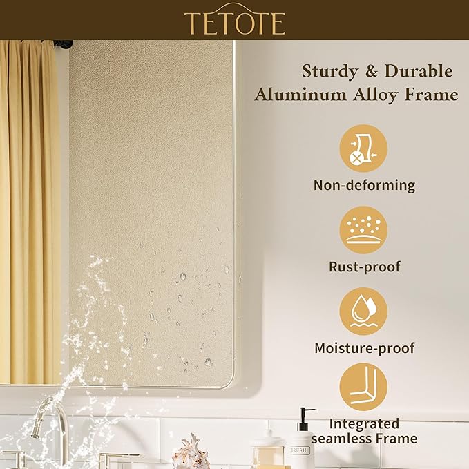 TETOTE 36 x 36 Inch Brushed Nickel Mirror Metal Framed Bathroom Mirror, Tempered Glass, Modern Farmhouse Wall Mounted Mirror for Decorative(Horizontal/Vertical)