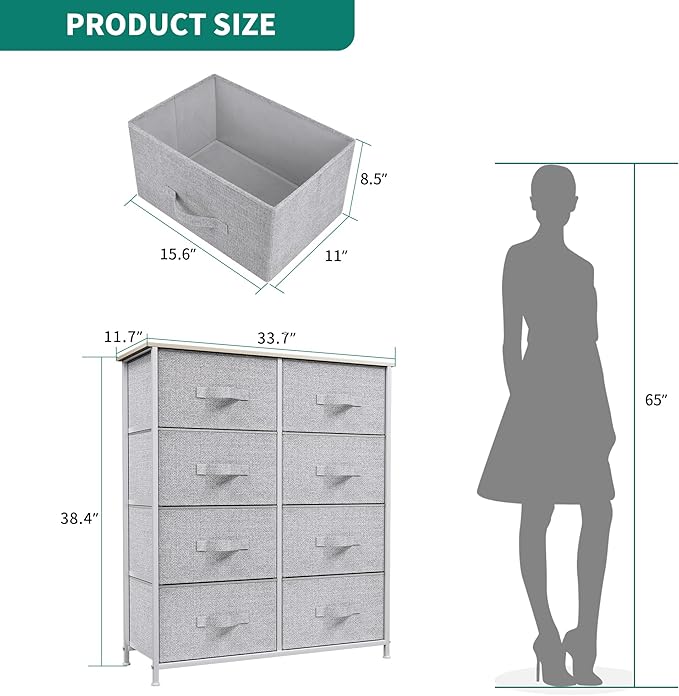 YITAHOME 8 Drawers Dresser - Fabric Storage Tower, Organizer Unit for Room, Living Room & Closets - Sturdy Steel Frame, Easy Pull Fabric Bins & Wooden Top