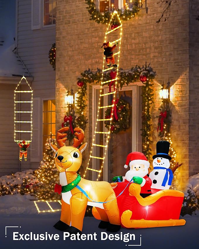 Toodour LED Christmas Lights - 10ft Christmas Decorative Ladder Lights with Santa Claus, Xmas Decorations Light for Indoor Outdoor, Window, Garden, Home, Wall, Xmas Tree Decor - Warm White