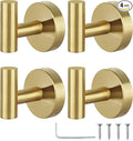 Towel Hooks Bathroom Coat Robe Hook Stainless Steel Heavy Duty Door Hanger Towel Robe Clothes Cabinet Wall for Bathroom Bedroom Kitchen Hotel Pool 4 Packs (Gold)