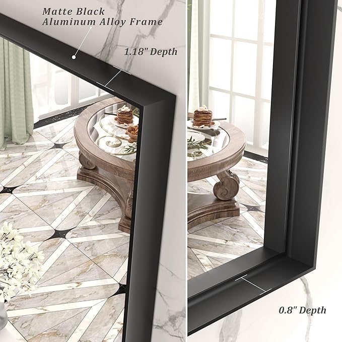 30x36 Inch Black Metal Framed Bathroom Mirror for Wall, Matte Black Rectangle Mirror with Square Corner, Anti-Rust, Shatterproof (Horizontal/Vertical)