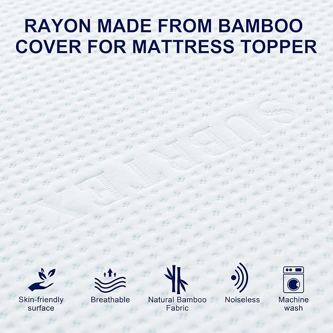 Subrtex 3 Inch Mattress Topper Cover (Only Cover) Mattress Topper Protector Bedding Rayon Made from Bamboo Removable Mattress Encasement with Zippers, Twin