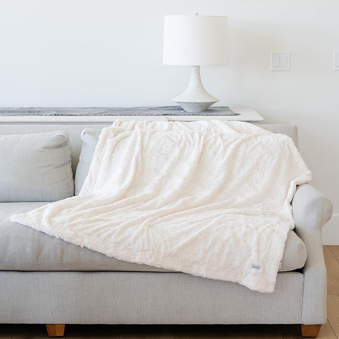 GRACED SOFT LUXURIES Throw Blanket Softest Warm Elegant Cozy Faux Fur Aesthetic for Travel, Home, Bed, Sofa, Couch, Living Room (Solid Ivory, Large 50" x 60")