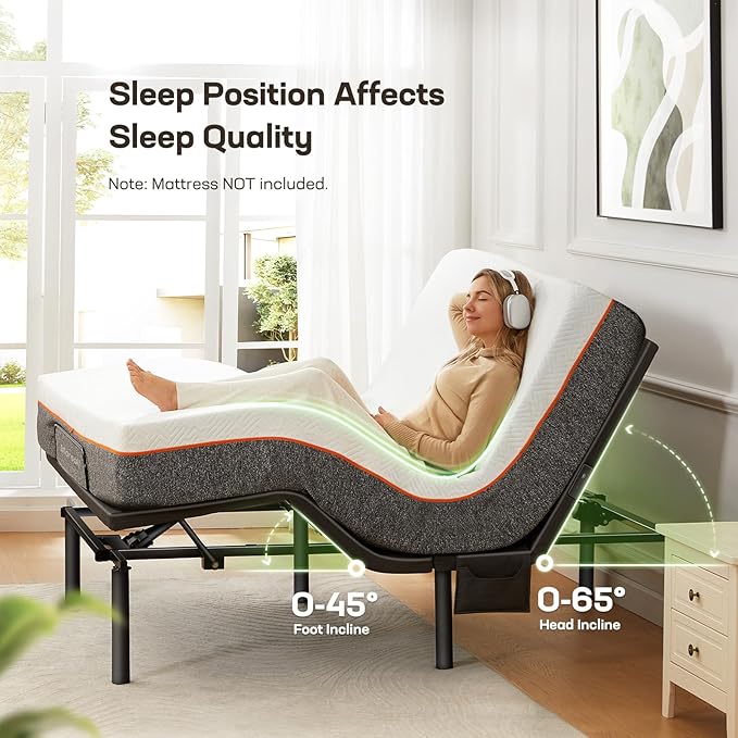 Marsail MS01-1 Split King Adjustable Bed Base with Massage, 4 Ports USB A&C Adjustable Bed Frame with Under-Bed Nightlight, 3 Minutes Assembly, Wireless Control Adjustable Bed with 4 Height Options