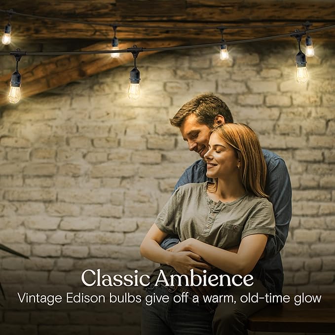 Brightech Ambience Pro LED String Lights - 24 Ft Commercial Grade Patio Lighting Outdoor Waterproof - 7 Heavy Duty Porch Lights for Outside, Christmas, Backyard - 1W Vintage Edison Bulbs, Dimmable