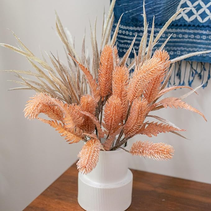 7 PCS Artificial Fall Stem Fake Plants, 26 in Fake Leaves Autumn Greenery Branches Orange Flowers Faux Foliage DIY Stems for Vase Thanksgiving Home Kitchen Office Indoor Centerpiece Table Decoration