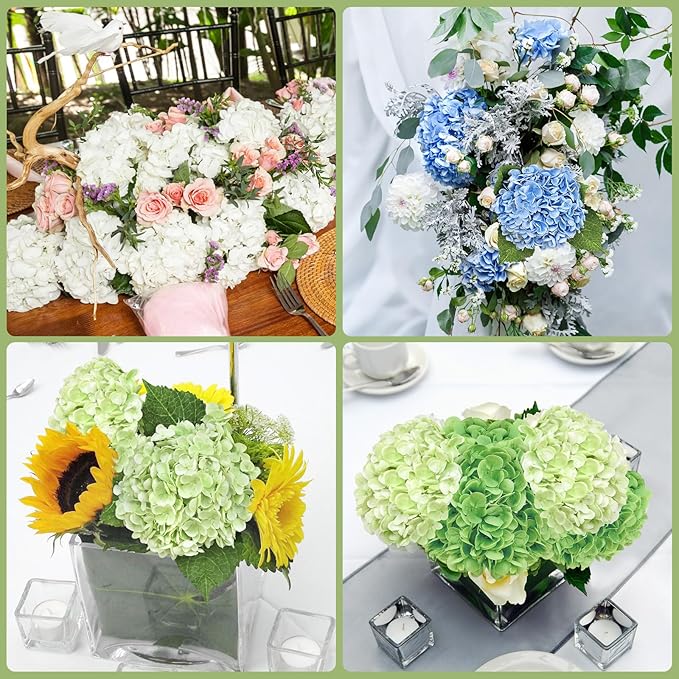 3 Pcs Real Touch Hydrangea Artificial Flowers, 21" Light Green Full Faux Hydrangea Flowers Latex Fake Flowers for Home Decor Party Floral Arrangements Wedding Bouquets Centerpieces Outdoor Decor