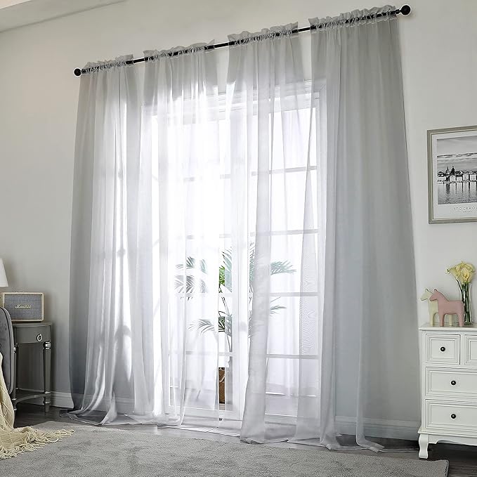 Chyhomenyc 120 Inch Long Sheer Curtains for Bedroom, Semi Sheer Privacy Curtains & Drapes Texture Sunlight Filtering for Hallway Window Guest Room Country House, 42x120 Inches, 2 Panel, Charcoal Grey