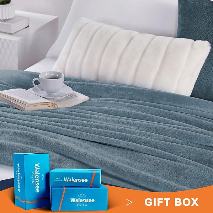 Washed Blue/Slate Blue/Grey Blue Super Soft Microfiber Flannel Blankets for Couch, Bed, Sofa Warm and Cozy for All Seasons