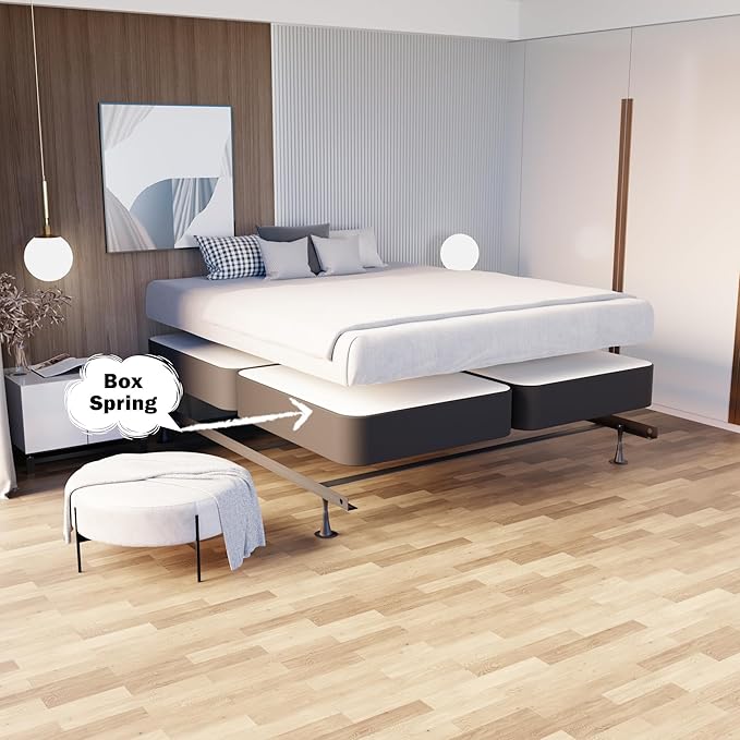 Nutan Inch Sturdy Box Spring for Mattress Support-Durable and Fully Assembled, Natural Wood King(Fold), Gray, 4" Foundation