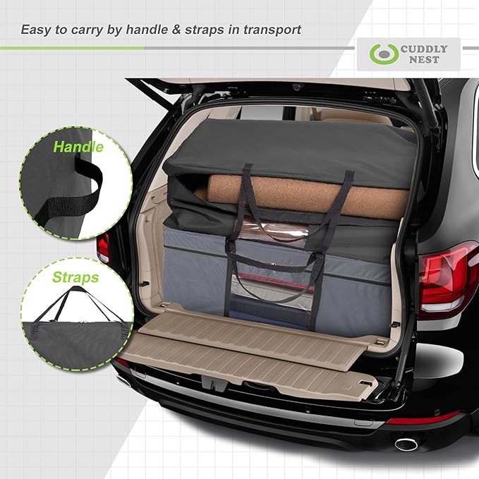 Cuddly Nest Folding Mattress Storage Bag - Heavy Duty Carry Case for Tri-Fold Guest Bed (Fits 6" Full Mattress,Black)