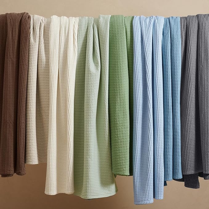PHF 100% Cotton Waffle Weave Blanket King Size for Bed,Snag Proof Lightweight Breathable Moisture-Wicking Throw for Couch,Great for Layering in Cold Weather,Machine Washable,Home Decor-Loden Green