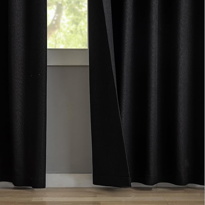 KangBang Pinch Pleat Black Out Curtains 102 Inches Long, Thermal Insulated Linen Drapes 2 Panels Set for Living Room Dining with Hooks, Soft Elegant Window Treatments with Hooks,40Wx102L, Black