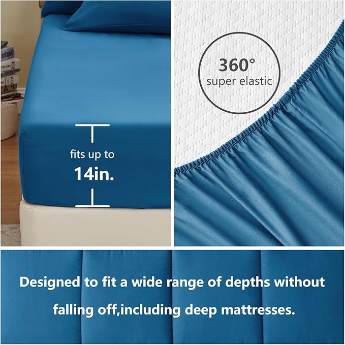 CozyLux Full Size Comforter Sets Teal, 7 Pieces Bed in a Bag, Teal Comforter Full Size, All Season Bedding Sets with Stitch Quilted Comforter, Flat Sheet, Fitted Sheet, Pillowcases