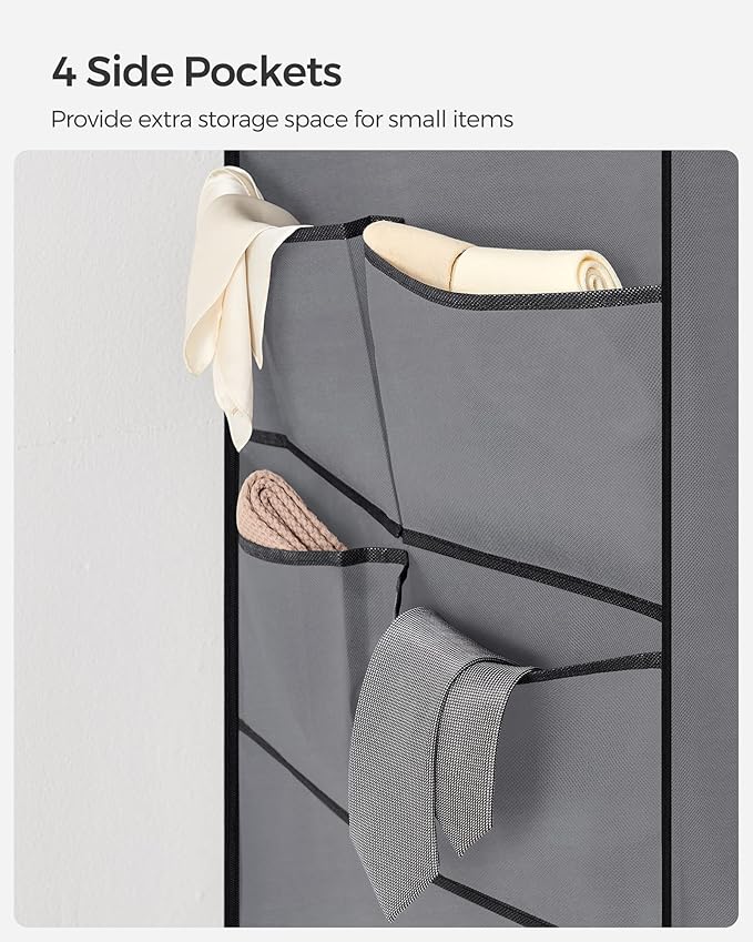 SONGMICS Portable Closet, Wardrobe Closet Organizer with Cover, 4 Hanging Rods and Shelves, 4 Side Pockets, 66.9 x 17.7 x 65.7 Inches, Large Capacity for Bedroom, Living Room, Gray URYG094G02