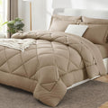 CozyLux King Size Comforter Set Taupe - 7 Pieces Bed in a Bag King, Luxury Soft Bed Set for All Seasons, Bedding Set with Down Alternative Comforter, Sheets, Pillowcases & Shams