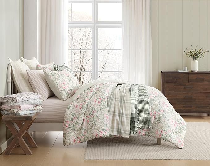 Laura Ashley Home | Flannel Collection | Premium Ultra Soft Cozy Lightweight Cotton Flannel Bedding Sheet Set, Wrinkle, Anti-Fade, Stain Resistant & Hypoallergenic, Twin, Audrey Pink (201589)