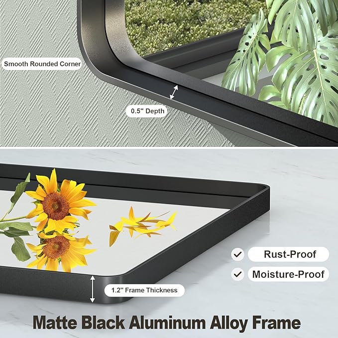 60x36 Inch Black Framed Bathroom Mirror for Wall, Large Matte Black Bathroom Vanity Mirror, Rounded Rectangle Mirror, Anti-Rust, Shatterproof, Hangs Horizontally or Vertically