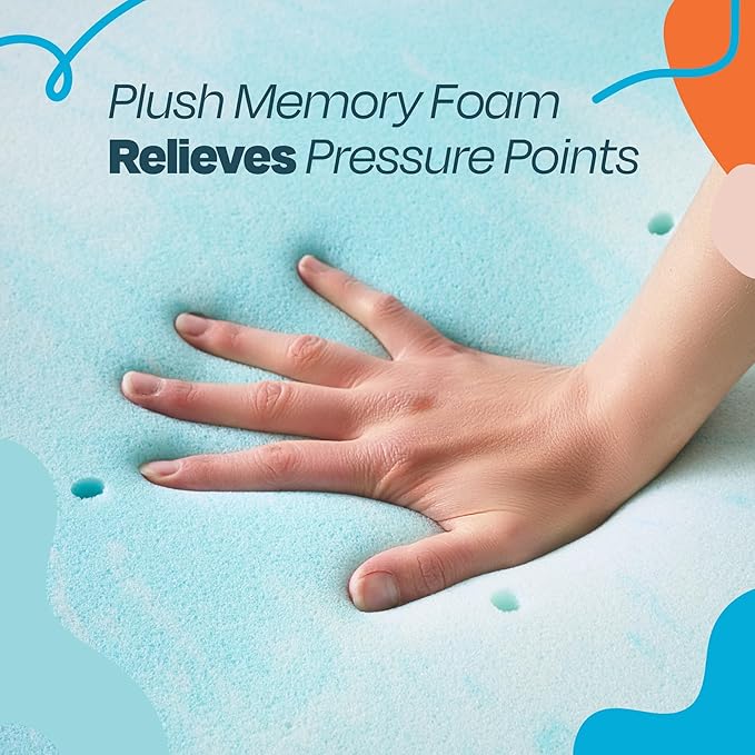 Linenspa 2 Inch Gel Swirl Memory Foam Mattress Topper – Cooling Gel Infused – Pressure Relieving Bed Topper - Mattress Pad – CertiPUR Certified - Full Size