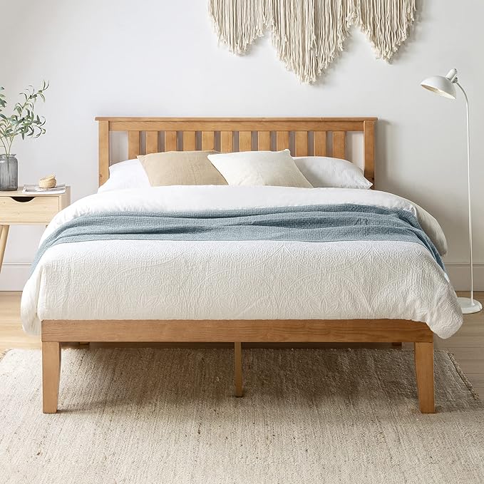 Mellow Marley 14 Inch Solid Wood Platform Bed with Paneled Headboard, Natural Pine, King