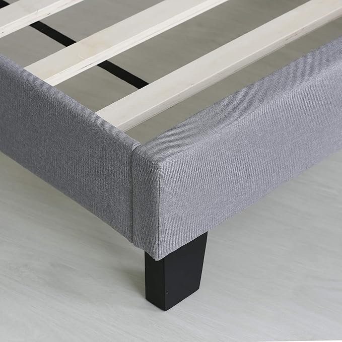 Furinno Laval Button Tufted Upholstered Platform Bed Frame, California King, Glacier