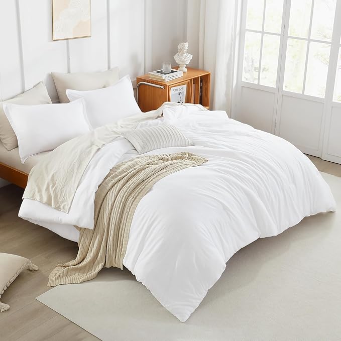 Litanika White Oversized King Comforter Set Super King Plus Size, 3 Pieces Lightweight Solid Bedding Comforter Set, All Season Fluffy Bed Set (128x120In Comforter & 2 Pillowcases)