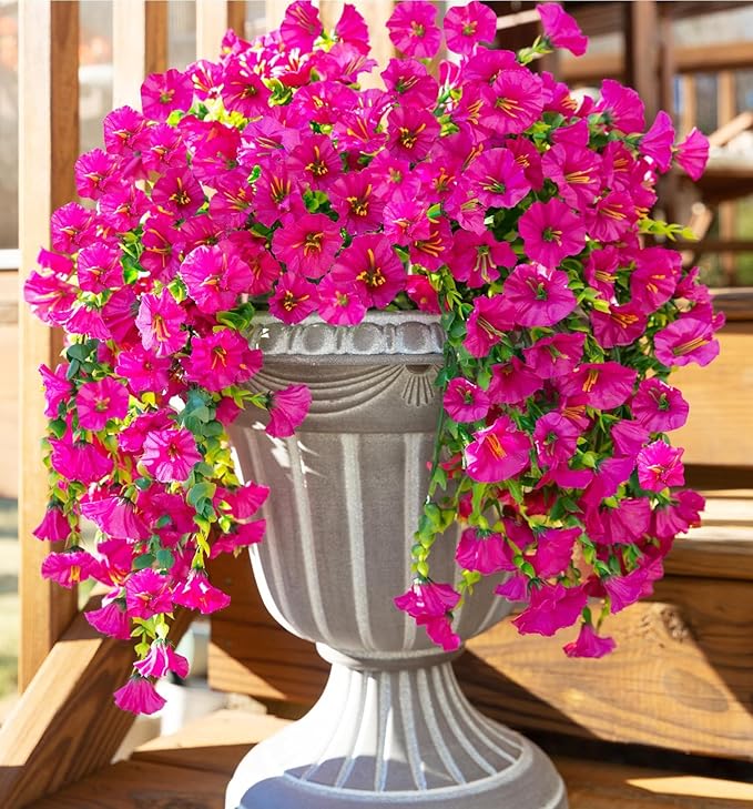 6-Pack Outdoor Faux Plants, 69-Flowered Large Morning Glory, Uv-Resistant Artificial Morning Glory,Perfect for Outdoor Decoration in All Seasons Such as Porches and Gardens (Light Purple)