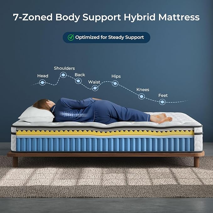 Vesgantti XL Twin Mattress 12 Inch, Fiberglass-Free | Cool Sleep Hybrid Mattress in a Box - Memory Foam & Pocket Springs, Ergonomic Design, Pressure Relief, Medium Firm Feel, 39"*80"*12"