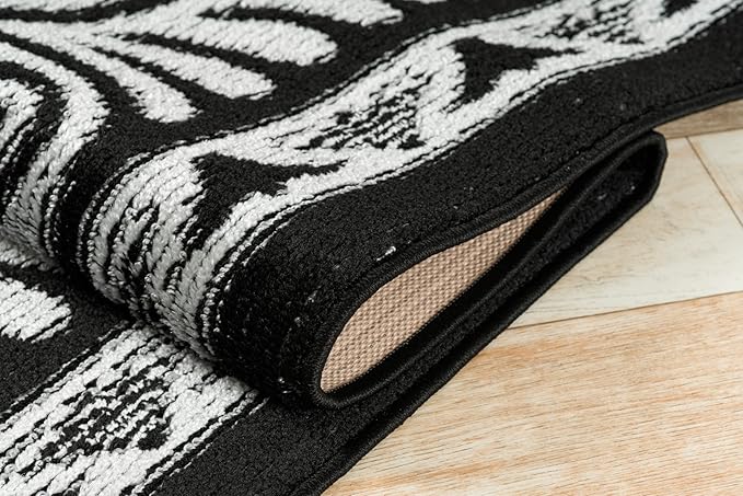 Custom Length Cut to Size Tribal Ethnic Southwestern Inspired Hallway Runner Rug, Non Slip Rubber Backed, 31 inch Wide X Customized Length, Mayan Black, 31 inch X 13 feet