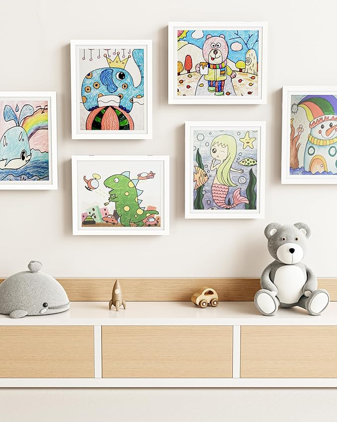 BAIJIALI 2 Packs White Kids Art Frames for Kids Artwork Frames Changeable Display 8.5x11 with Mat or 9x12 without Mat,Picture Frame for Kids Artwork Front Opening Holds 150 Horizontal &Vertical For