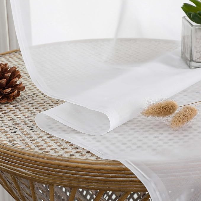 OVZME White Sheer Curtains 84 Inches Long 2 Panels Set, 59 Inch Extra Wide Light Filtering Sheer White Curtains for Living Room Bedroom, Modern Voile Filmy Rod Pocket Window Drapes, 59Wx84L Inches