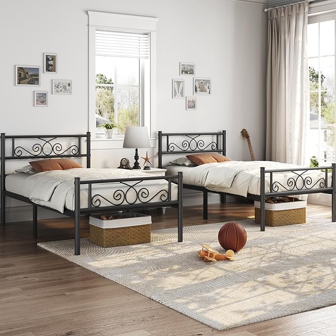 Yaheetech Twin Bed Frames Metal Platform Bed with Headboard and Footboard No Box Spring Needed Easy Assembly,Under-Bed Space: 12.6''/Black/Twin Bed