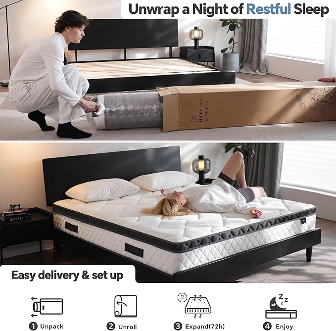 Full Size Mattress in a Box, 12 Inch Hybrid Mattress with Individual Pocket Spring & Memory Foam, Soft, Motion Isolation, Medium Firm Comfort for Pressure Relief, CertiPUR-US Certified